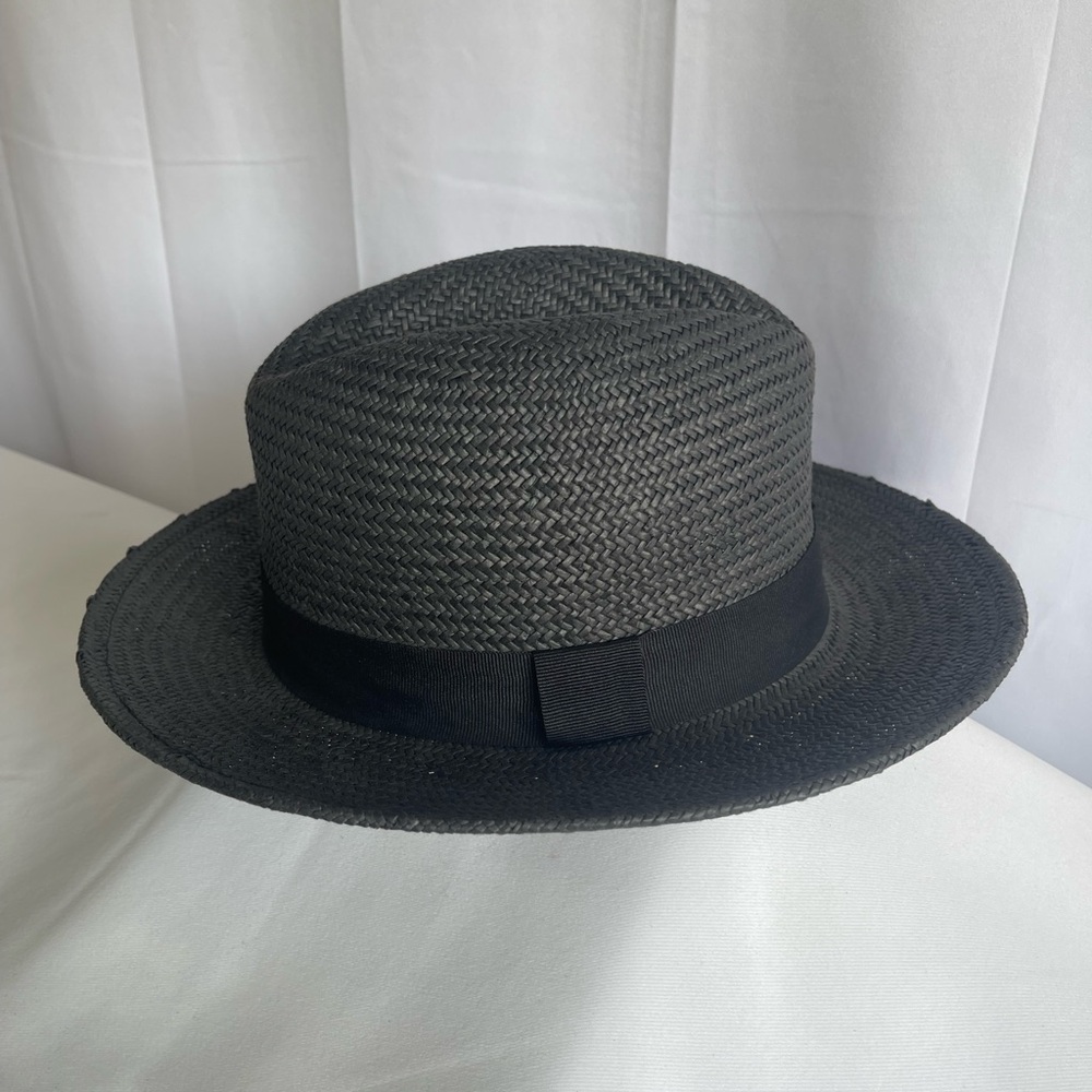 Banana Republic Black Woven Straw Hat with Bow Trim